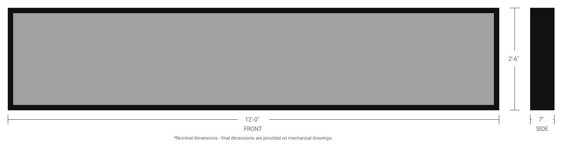 2.5' x 12' Single Sided Aluminum Sign Cabinet with 7" Extrusion